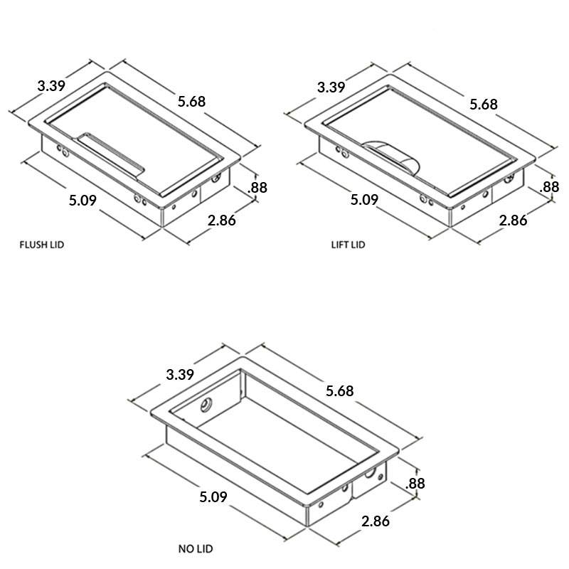 Villa II Power Base (2 Power Above, 3 Power Below with Optional Active USB and Data) - Lid Size