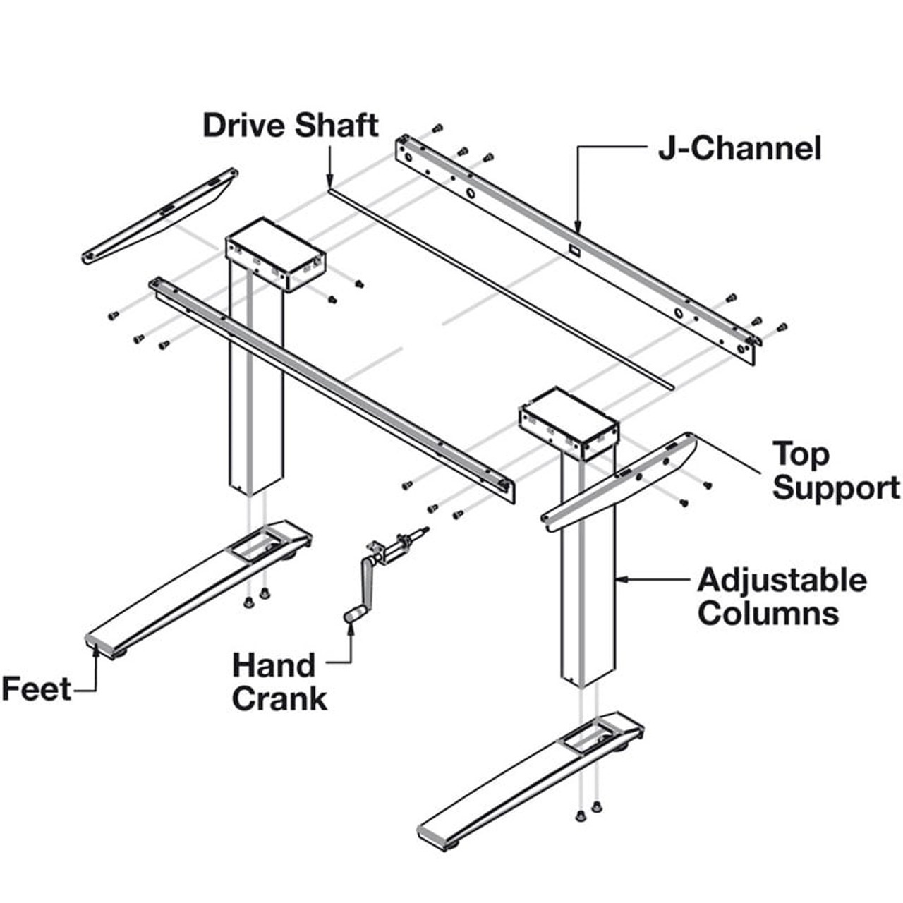 Hafele Height Adjustable Standing Table Base - Components