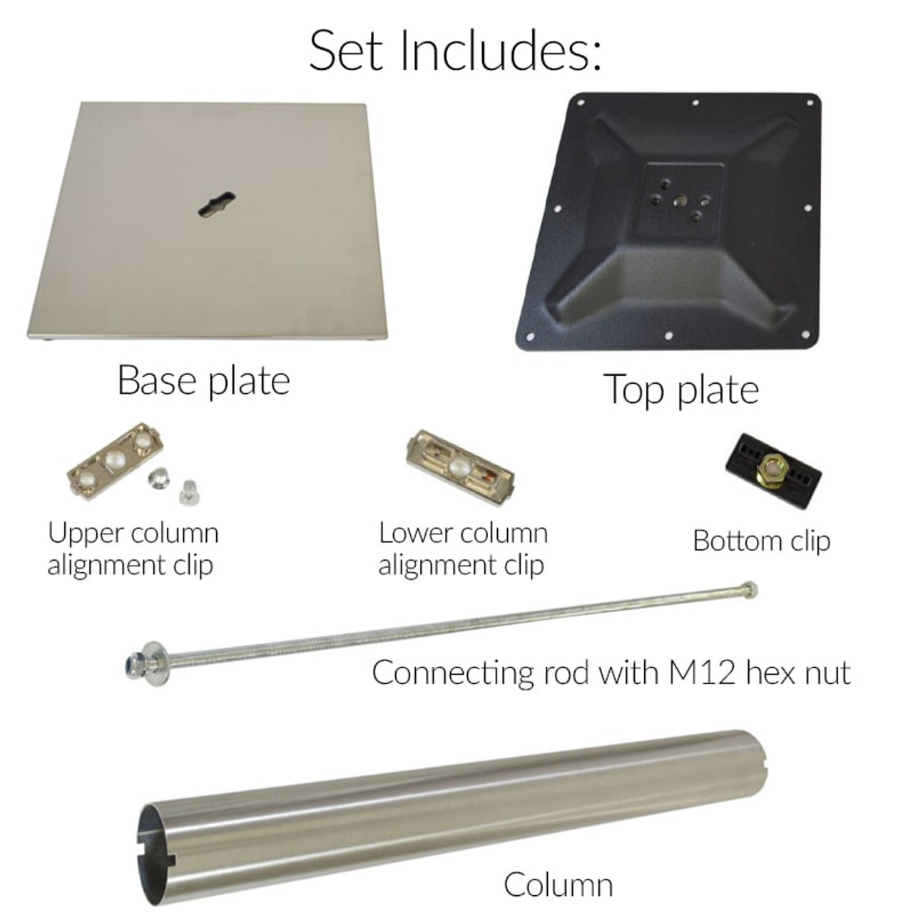 Verona Stainless Steel Square Pedestal Table Base - Table Height - Set