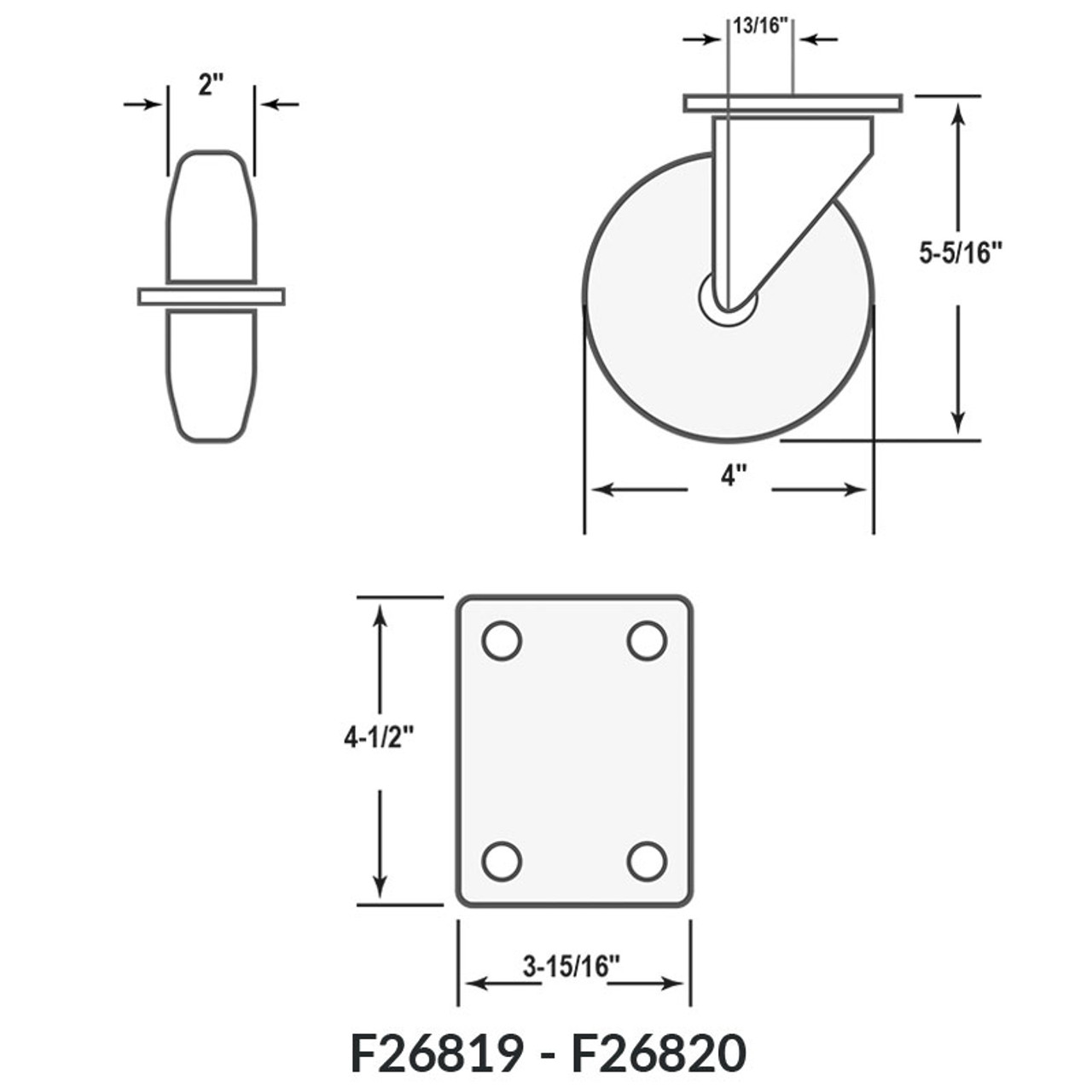  Richelieu Industrial Black Phenolic Swivel Equipment Caster (each) - F26819 - 20 Size