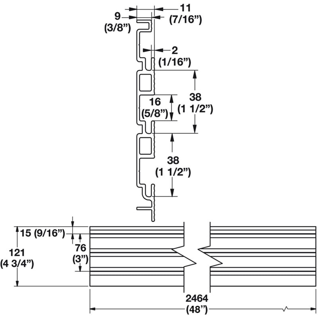 48" Wall Track Kit - TAG Omni Track System Dimensions