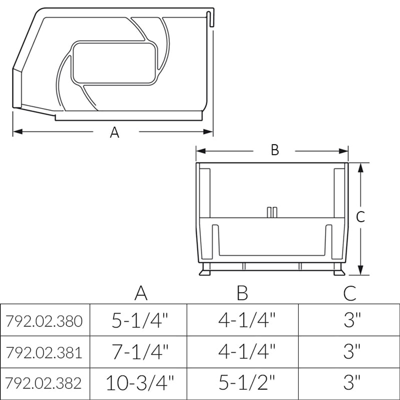 Wall Hung Storage Bin - TAG Omni Track System Dimensions