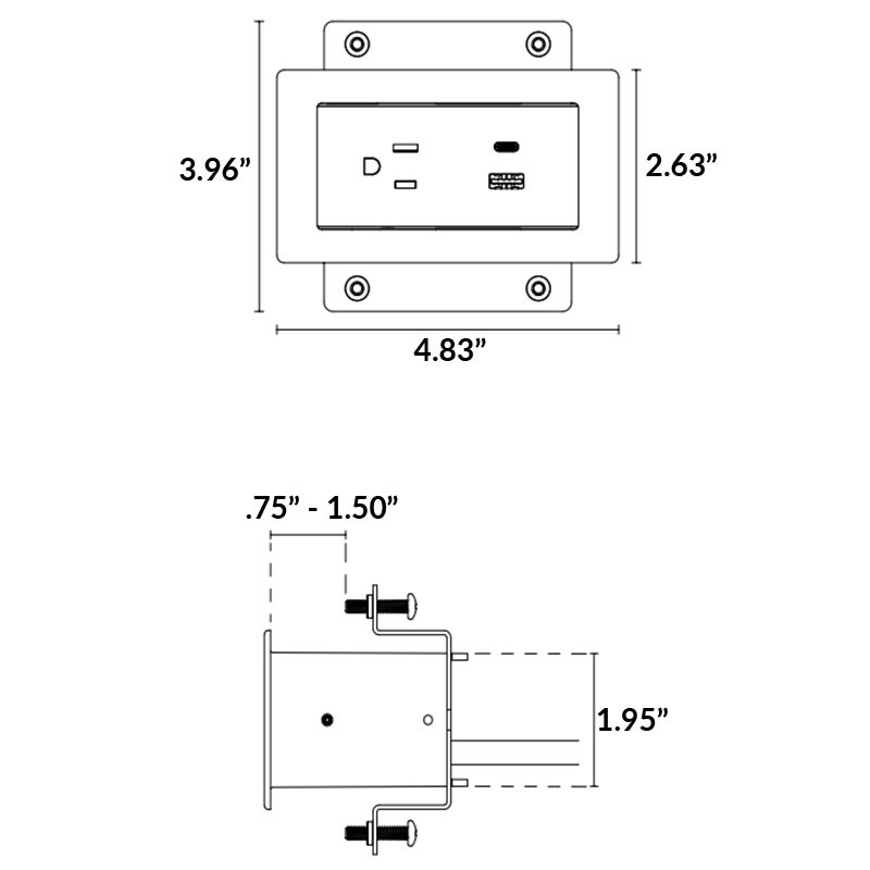 Ashley Uno Surface Mount Plastic Grommet - 1 Power, 1 USB-A, 1 USB-C - Size