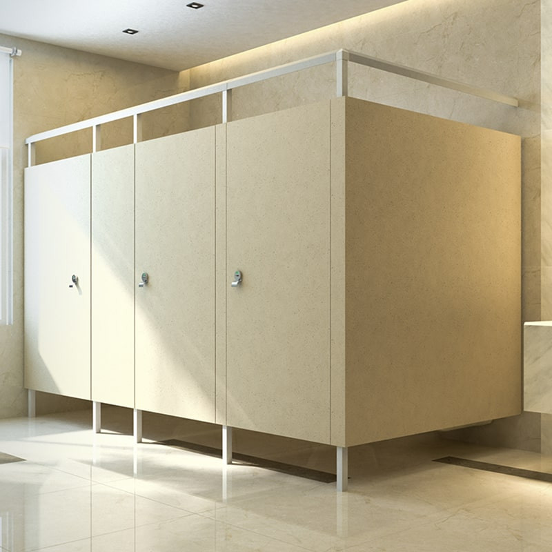 Designer Toilet Partitions - 6 Stalls ADA In Corner Left Hand