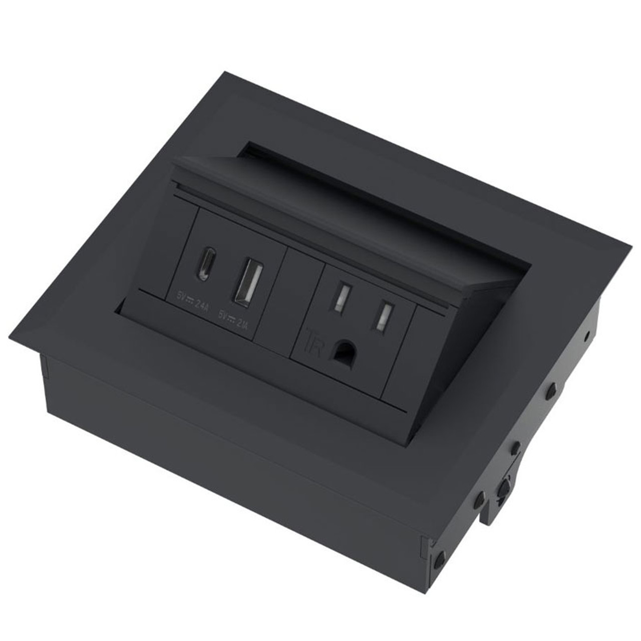 Hafele Hide-A-Dock Flip-Up Charging Station - 1 Power, 1 USB, 1 USB-C Silver Finish