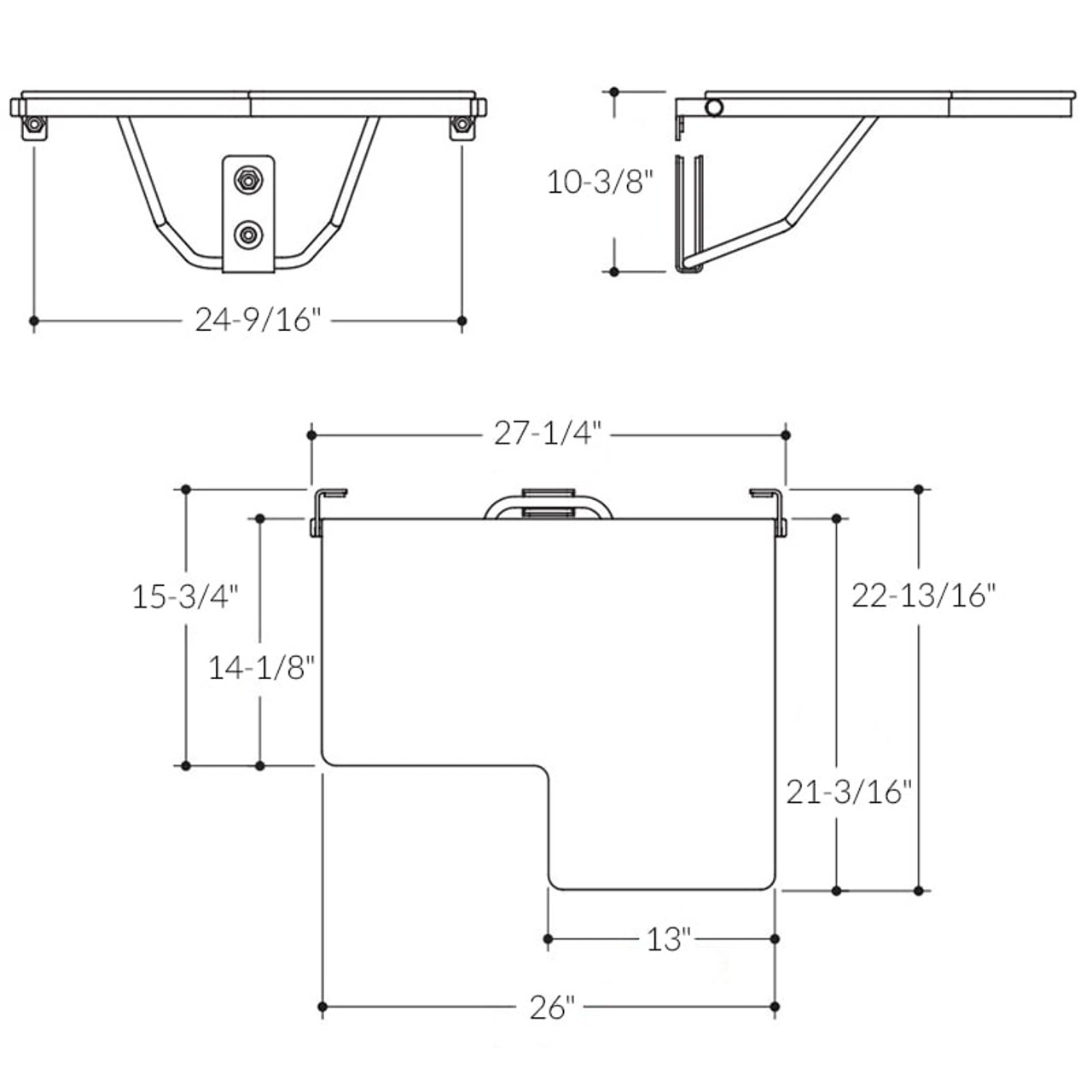 HEWI Stainless Steel Fold Up Shower Seat 26" L Shaped - Series 900 - Spec Sheet