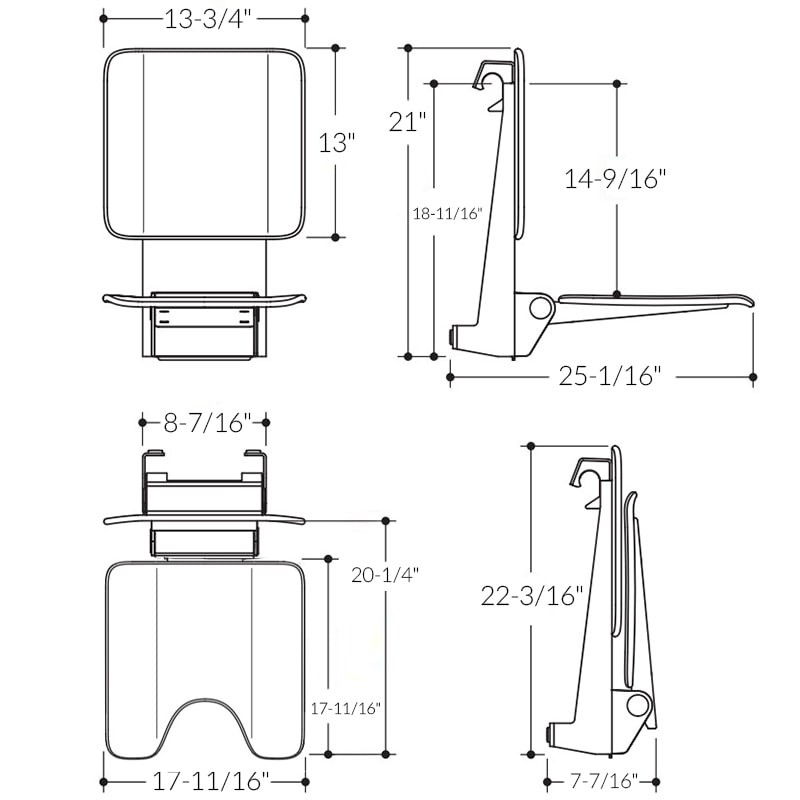HEWI Hanging Folding U-Shaped Shower Seat 17-11/16" - Series 900 - Spec Sheet
