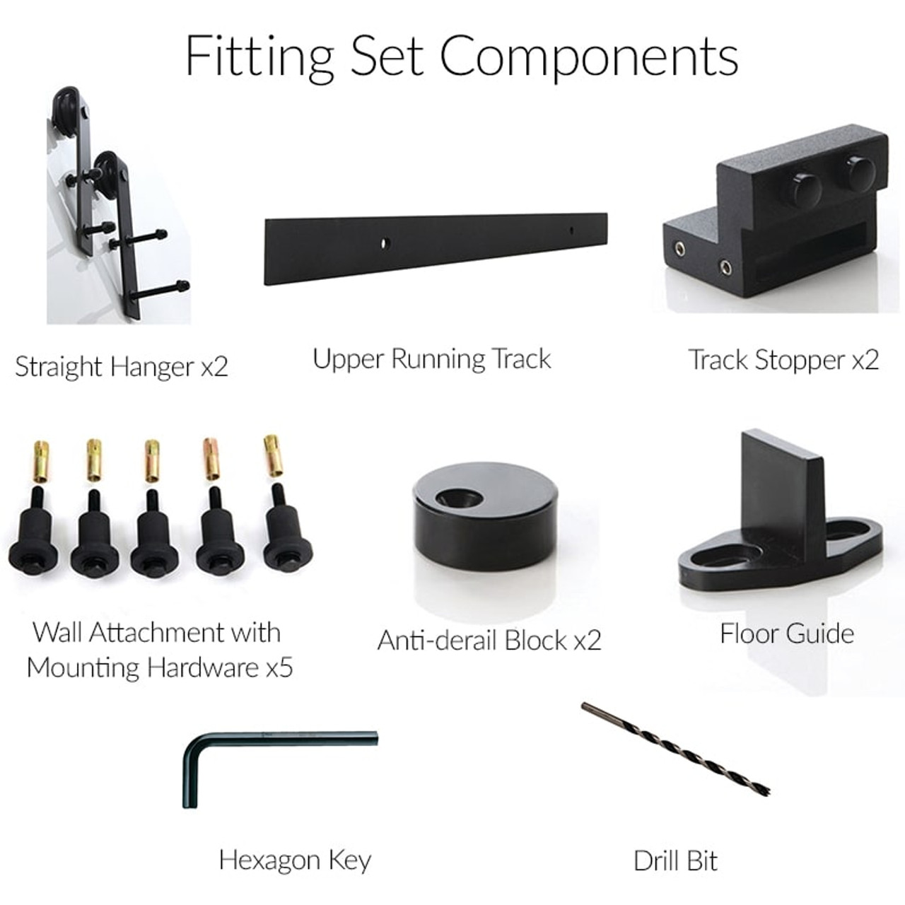 Hafele BD100 Sliding Barn Door Hardware - Flat Track 220 lbs Door Max - Set Components