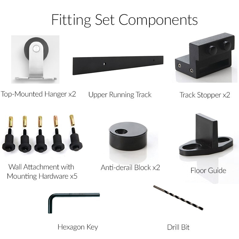  Hafele BD210 Stainless Steel Sliding Barn Door Hardware - Flat Track 220 lbs Door Max - Set Components