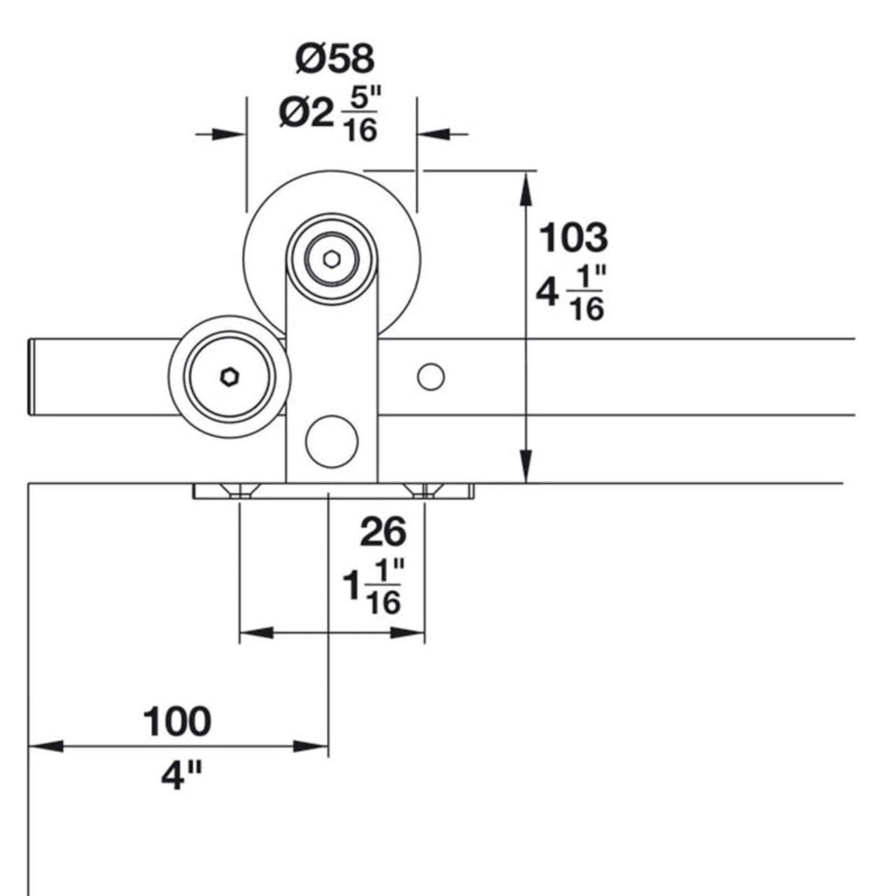 Hafele Flatec V Stainless Steel Sliding Barn Door Hardware - Hollow Tube Track 220 lbs Door Max - Spec Sheet