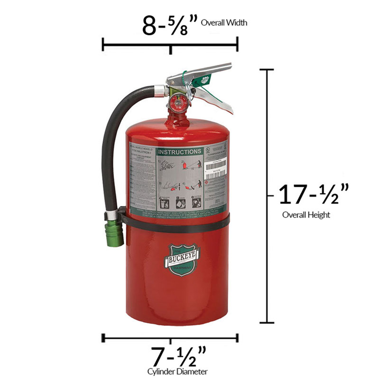 Halotron I 15.5lb Fire Extinguisher - Multi-Purpose - Buckeye - Size