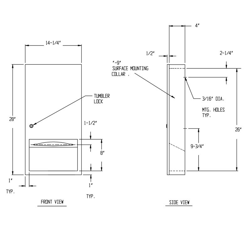 ASI Surface Mounted Paper Towel Dispenser 6452-9 - Simplicity Collection - Size
