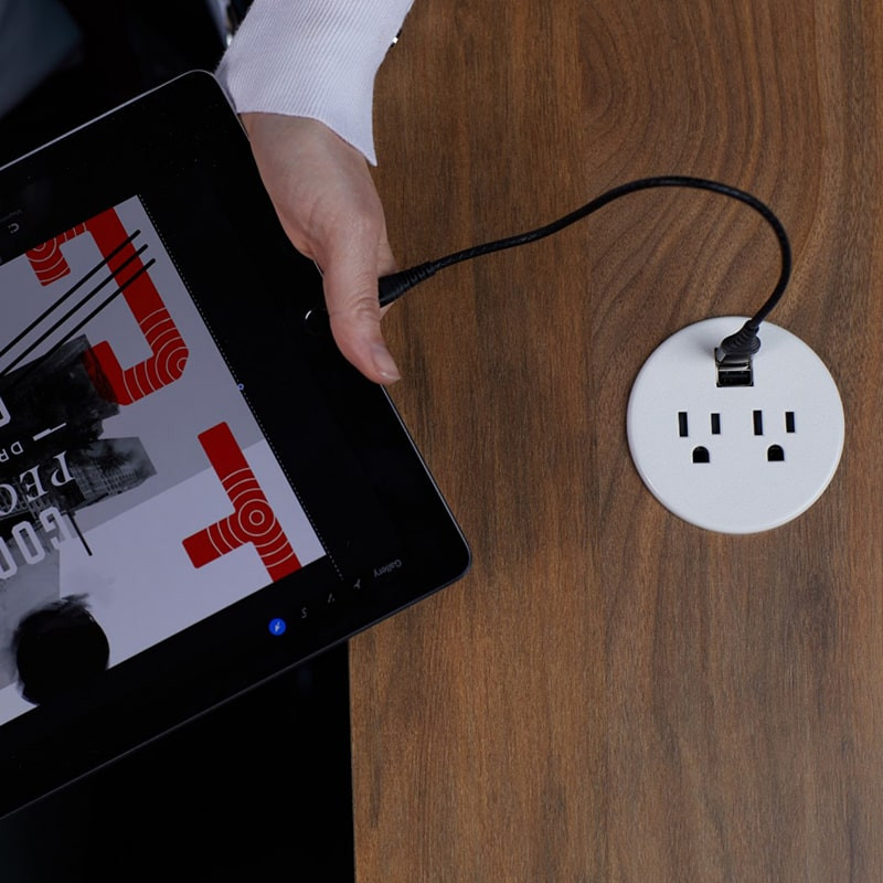 Dekko Sand Dollar Desktop Power and Charging Grommet Hub - Application