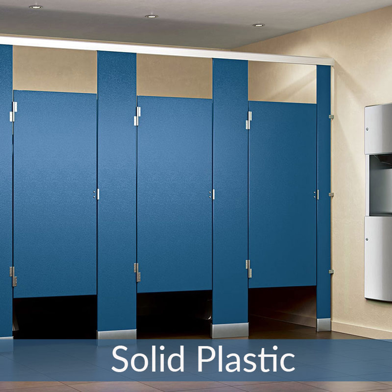 Bathroom Partitions - 4 Stalls Between Walls Left Hand ADA Solid Plastic