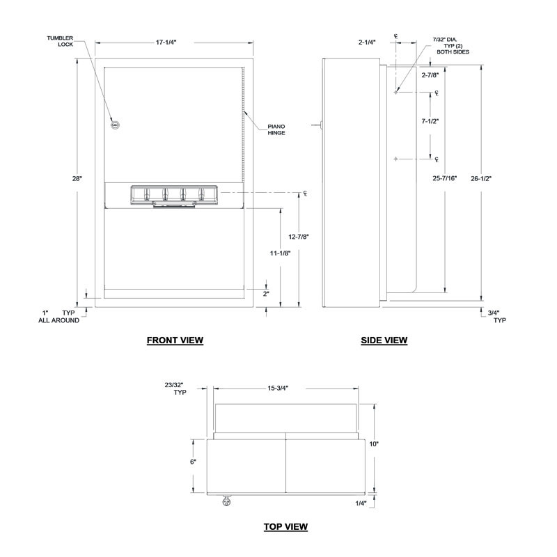ASI SemiRecessed Automatic Paper Towel Dispenser 045210A6