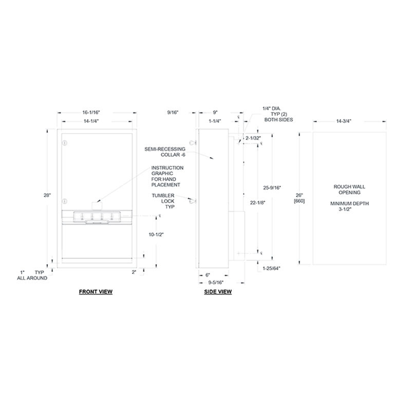 ASI Semi-Recessed Automatic Paper Towel Dispenser 645210A-6