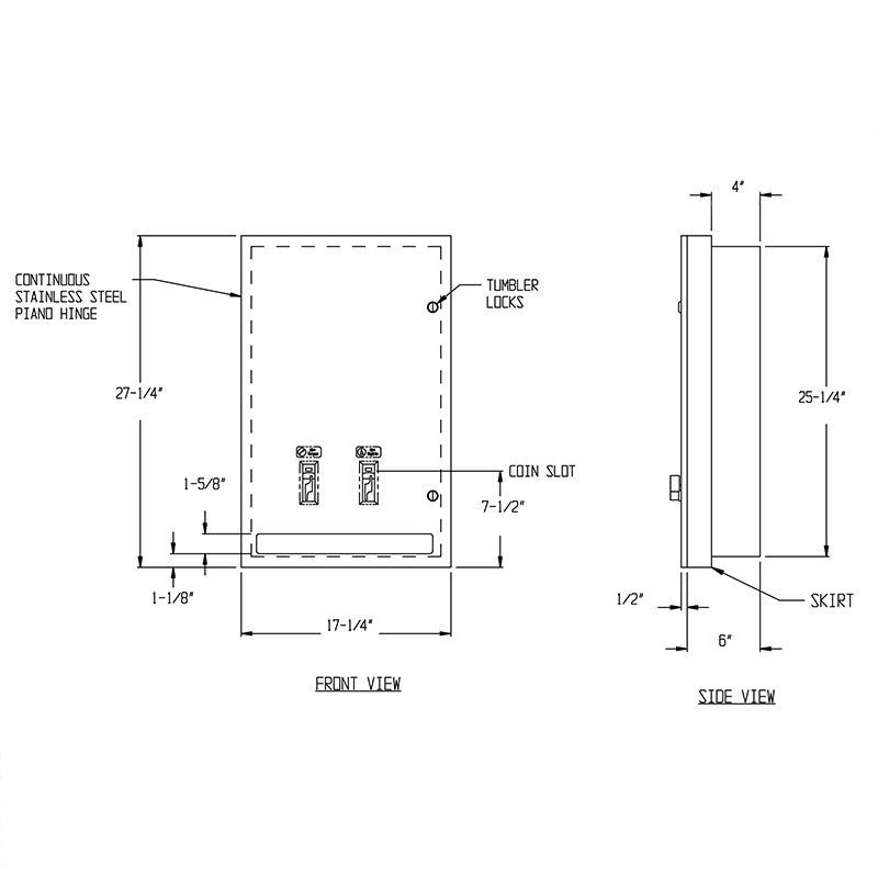 ASI Semi-Recessed Dual Sanitary Napkin and Tampon Vendor 0468-2 - Size