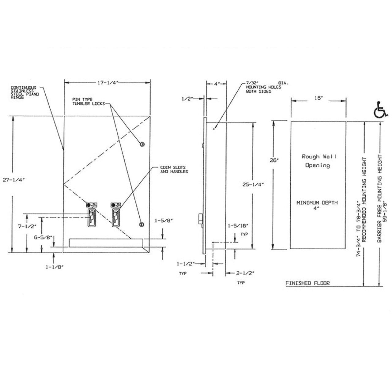 ASI Surface Mount Dual Sanitary Napkin and Tampon Vendor 04684-9 - Size