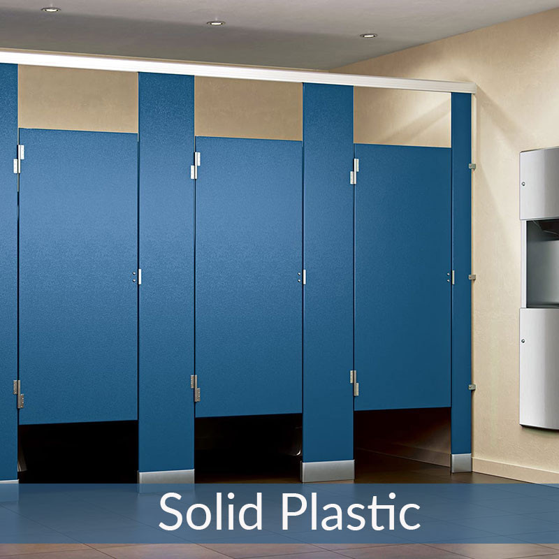 Bathroom Partitions - 3 Stalls Between Walls Left Hand Solid Plastic