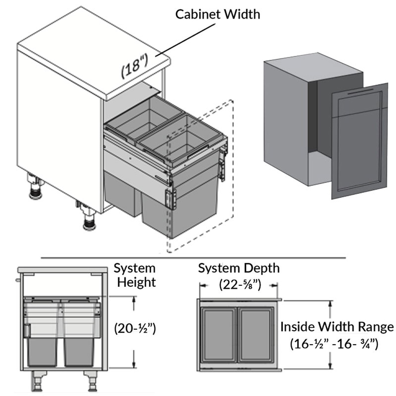Hailo US Cargo 18 Frameless Pull-Out Dual Waste Bin 502.77.532 - Size