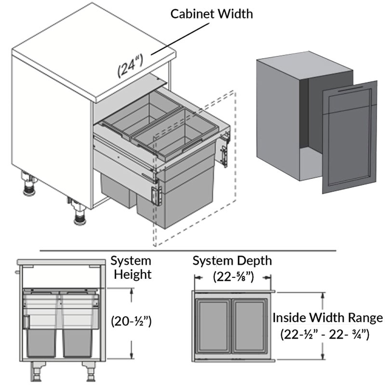 Hailo US Cargo 24 Frameless Pull-Out Dual Waste Bin 502.77.534 - Size