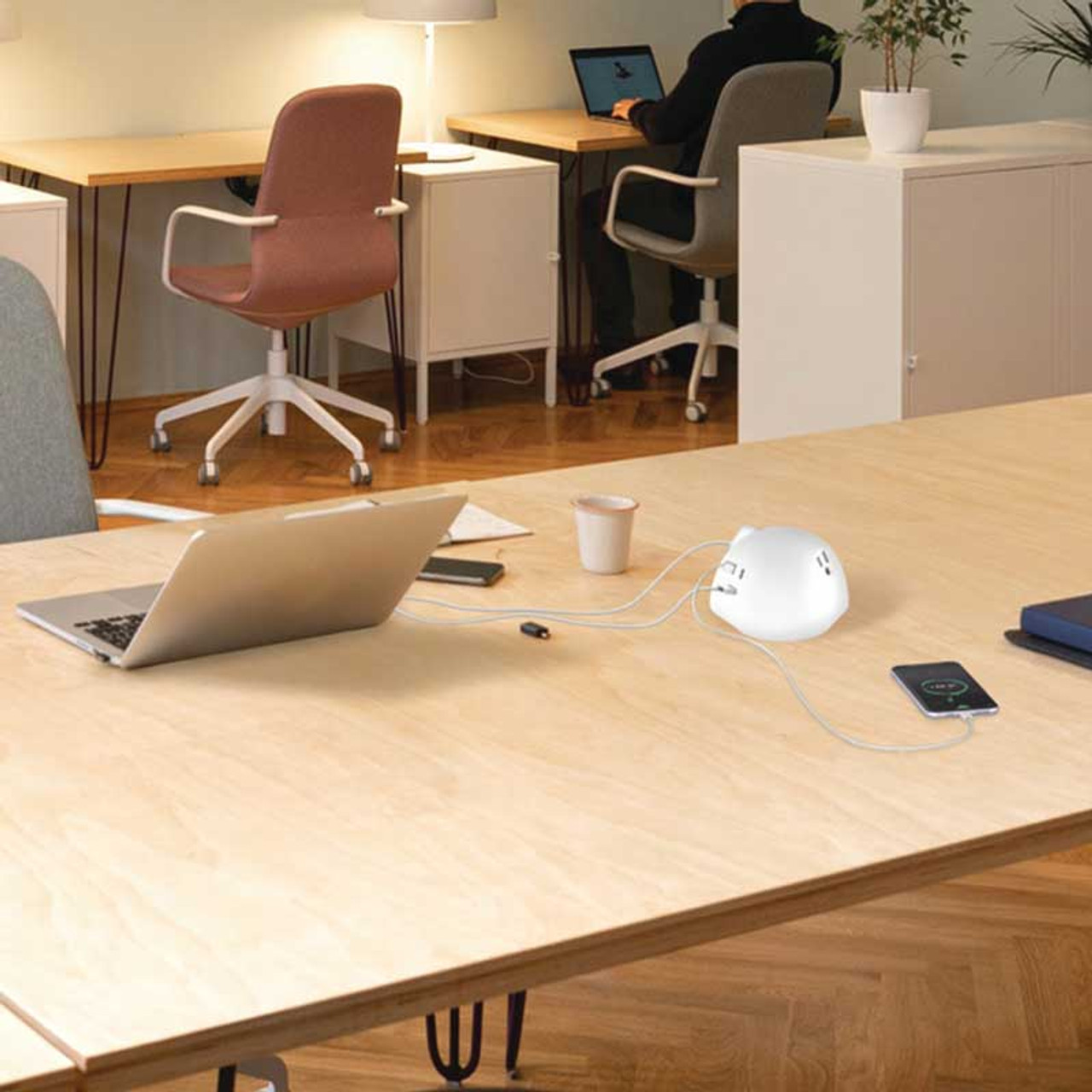 Hafele Dock 1070 Grommet Mount Charging Hub - 2 Power, 1 USB, 2 USB-C - Installed