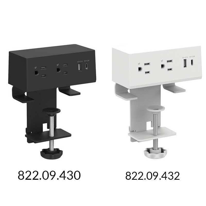 Hafele Dock 1010 Clamp Mount Charging Hub - 2 Power, 1 USB, 1 USB-C - Finish