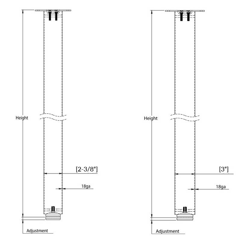 PMI Rockwell Square Table Leg 876-7S-02 - Table Height - Submittal