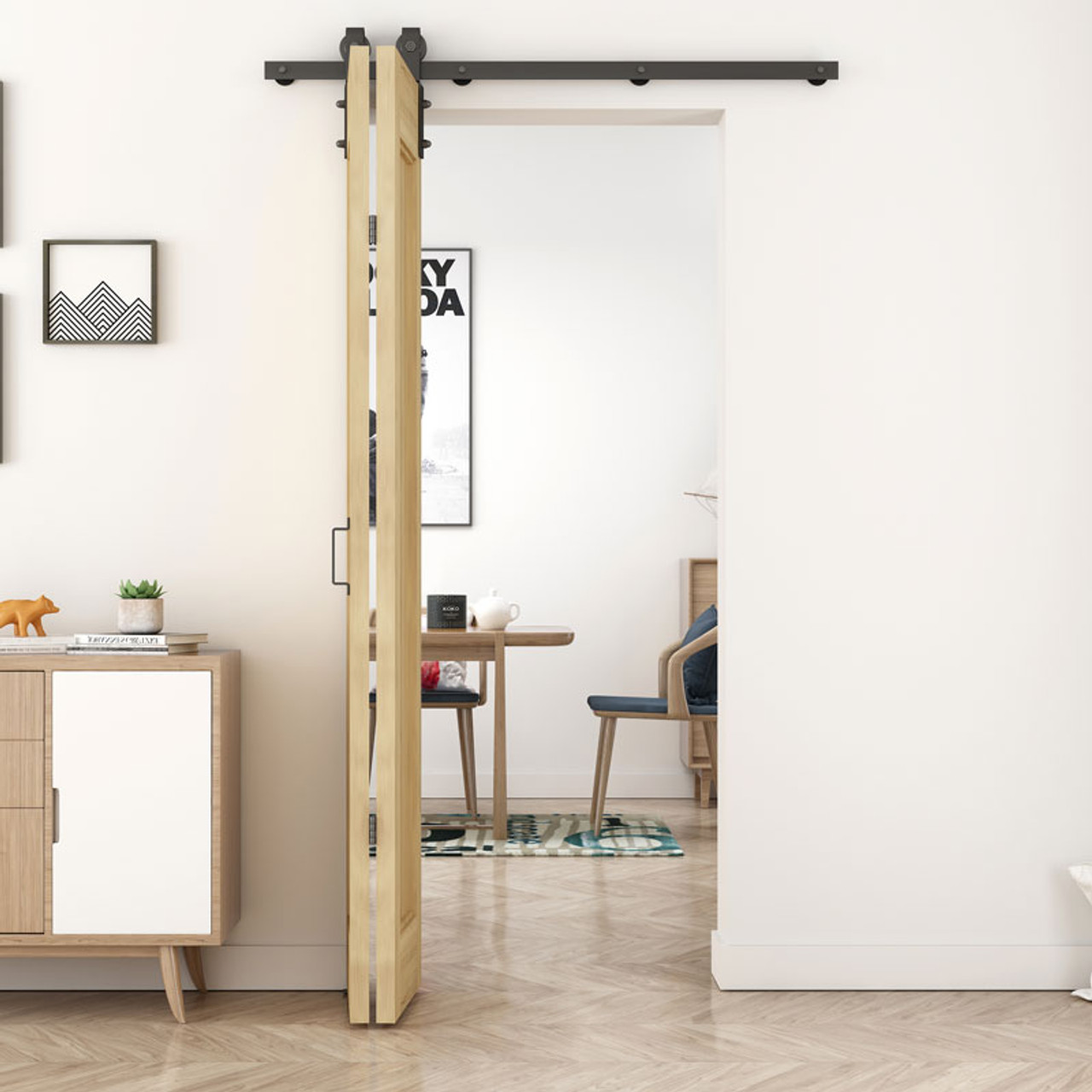 Onward Rustic Bifold Barndoor Sliding Door Hardware Kit Single Sided Open