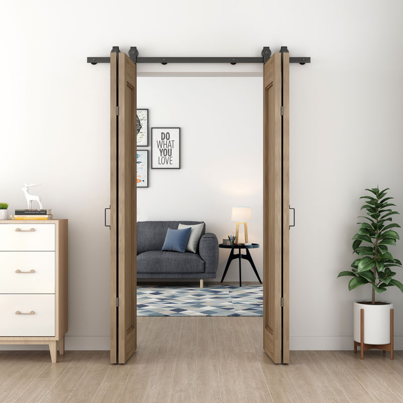 Onward Classic Bifold Barndoor Sliding Door Hardware Kit Biparting Open