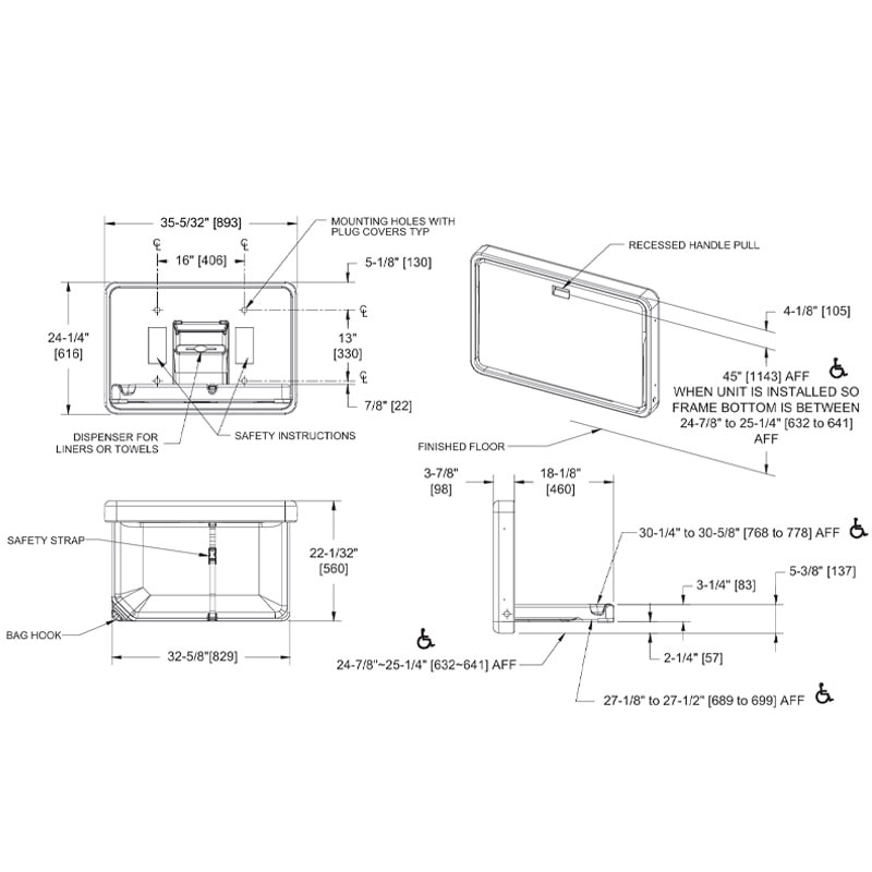 ASI Surface Mounted Matte Black Stainless Steel Baby Changing Station 9024-41 - Spec Sheet
