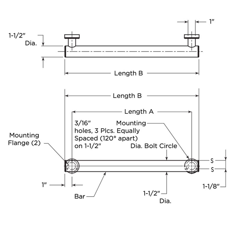 Bobrick Fino Collection Stainless Steel Straight Grab Bar - 1.5" Dia - Submittal