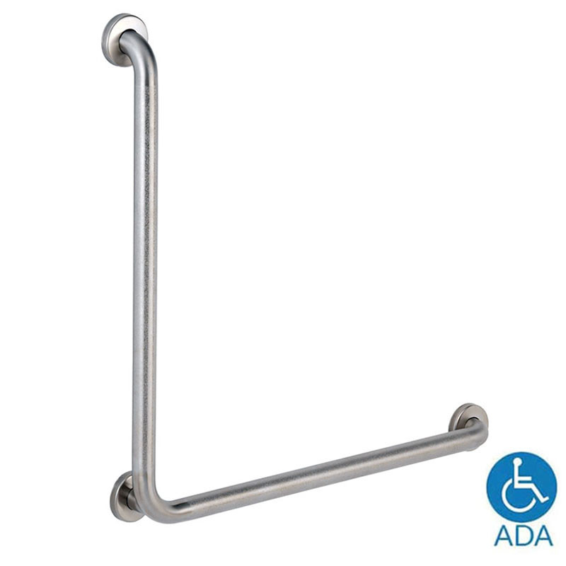 Bobrick Stainless Steel L Shaped Grab Bar - 1.5" Dia Snap Flange