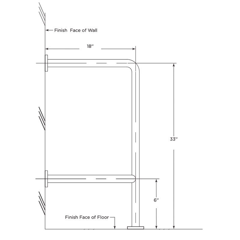 Bobrick Stainless Steel 18"W X 33"H Water Fountain Grab Bar - 1.5" Dia - Submittal