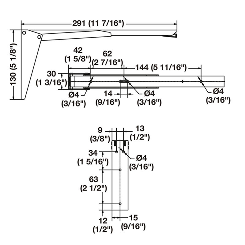 Hafele Steel Folding Bracket with Spring 287.41.951 - Size