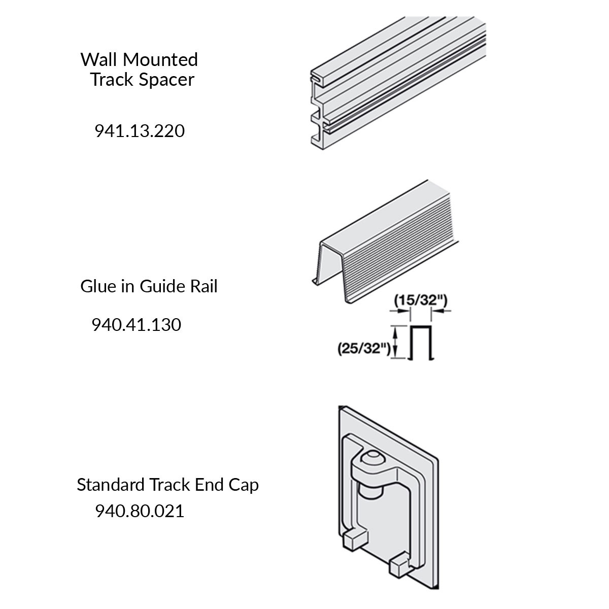 Hawa Junior 100/Z Sliding Wood Door Kit - Spacer Profile - Guide Rail - End Cap