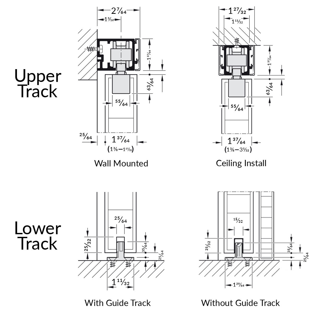 Hawa Junior 100/B Sliding Wood Door Kit (220 lbs Door Max) - Guide Track