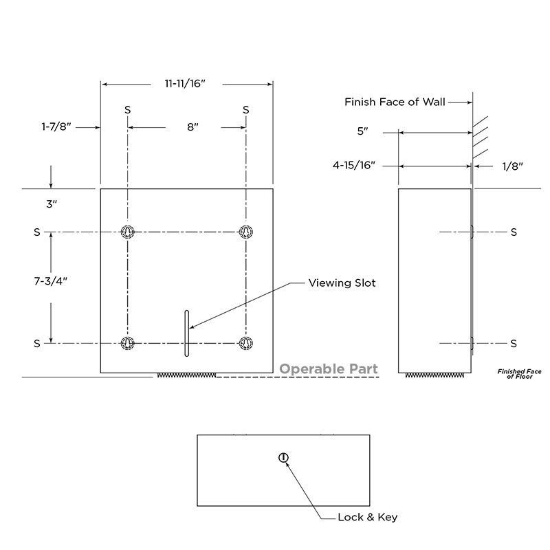 Bobrick Surface Mounted Jumbo Toilet Tissue Roll Holder - Fino Collection - Size
