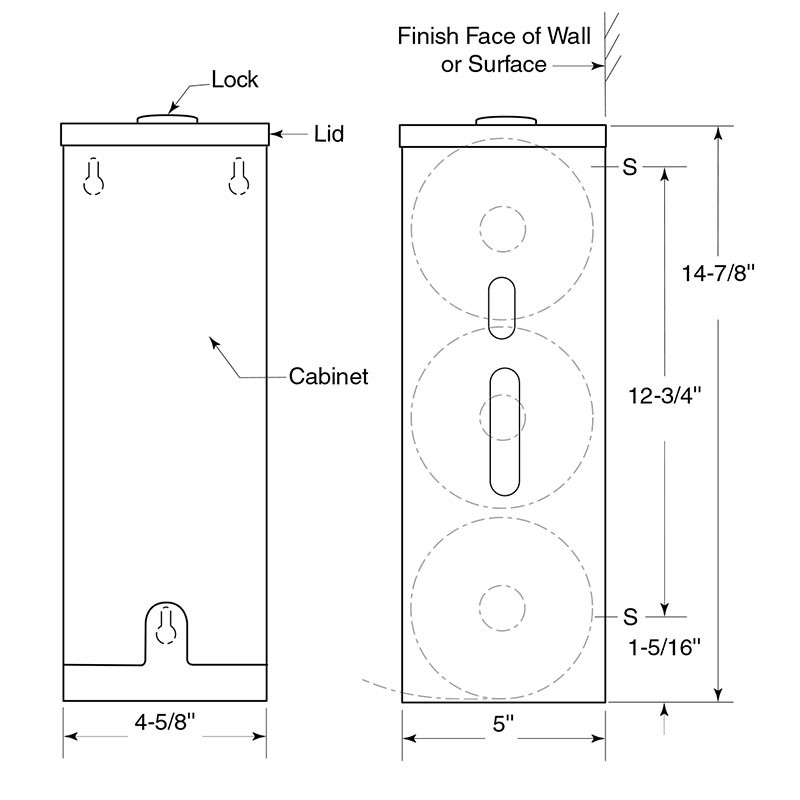 Bobrick Surface Mount Three Roll Toilet Tissue Dispenser - Classic Series - Size