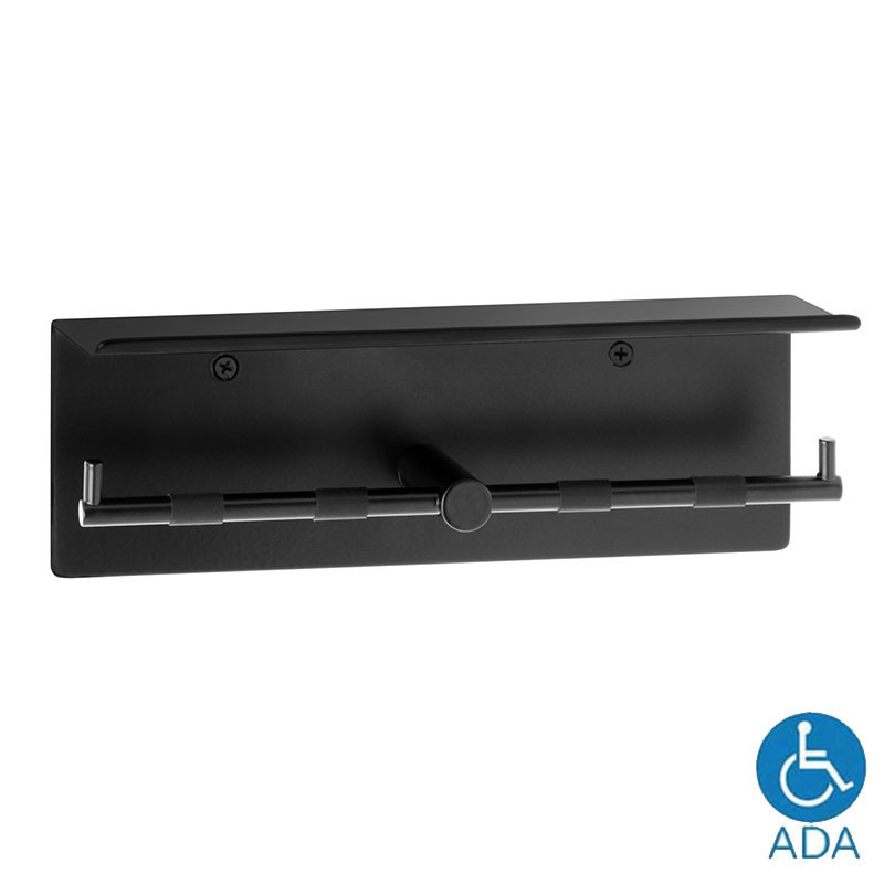 Bobrick Surface Mount Matte Black Dual Roll Toilet Tissue Dispenser with Shelf - Cubicle Collection