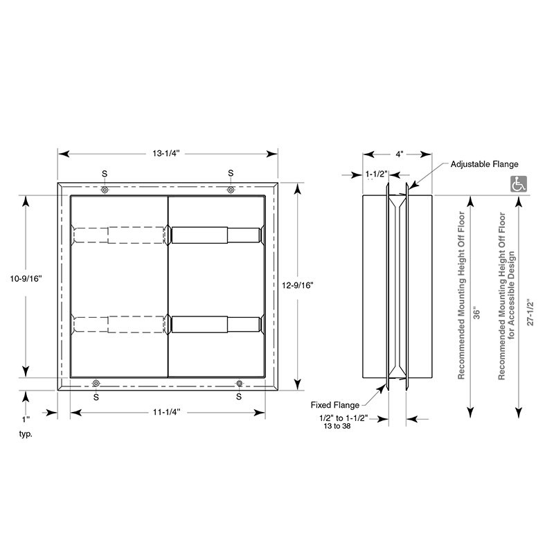 Bobrick Dual Sided Partition Mount Multi-Roll Toilet Tissue Dispenser - Size
