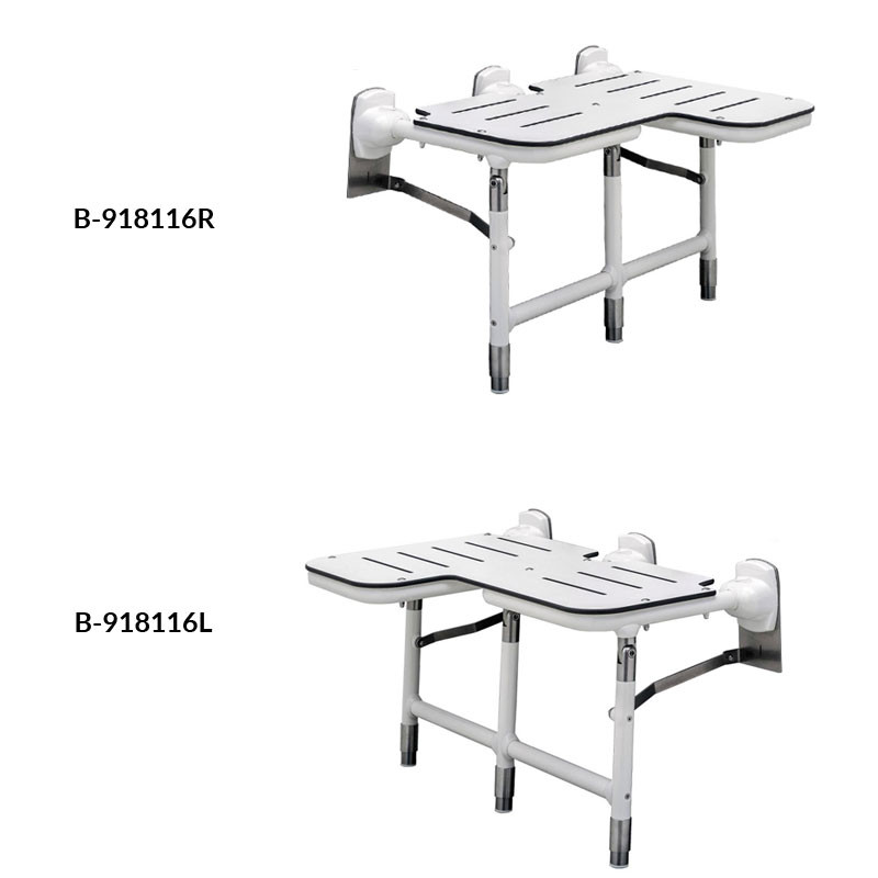 Bobrick Folding L-Shaped Bariatric Shower Seat with Legs B-918116 - Handing