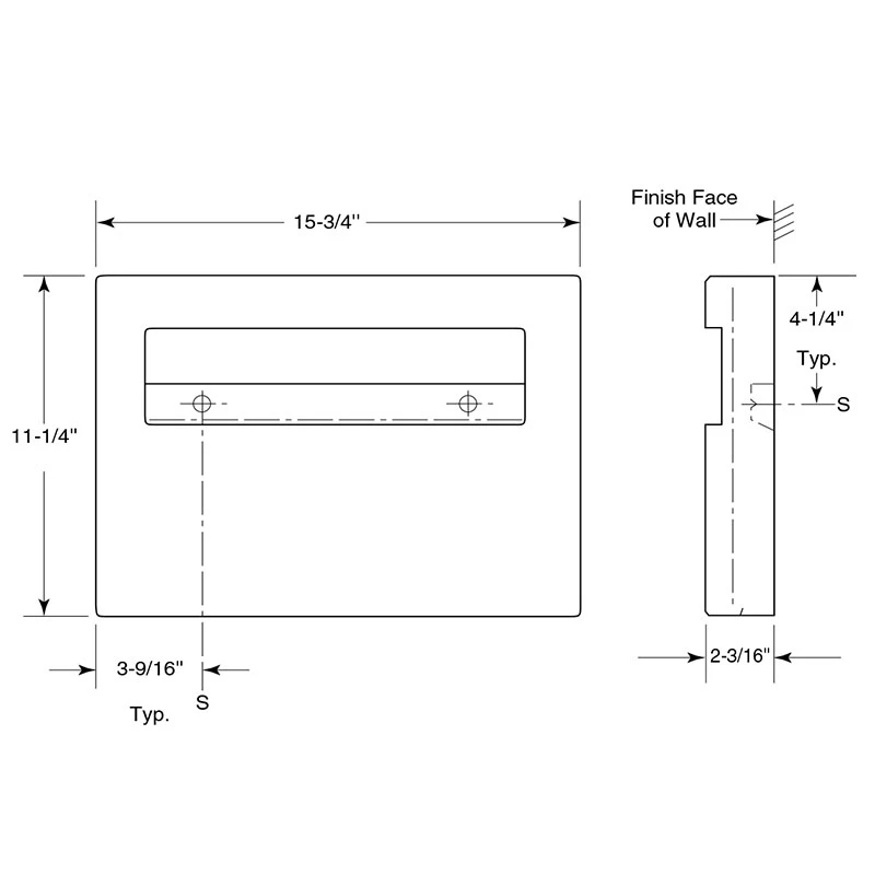 Bobrick Surface Mount Toilet Seat Cover Dispenser B-4221 - Contura Series - Size