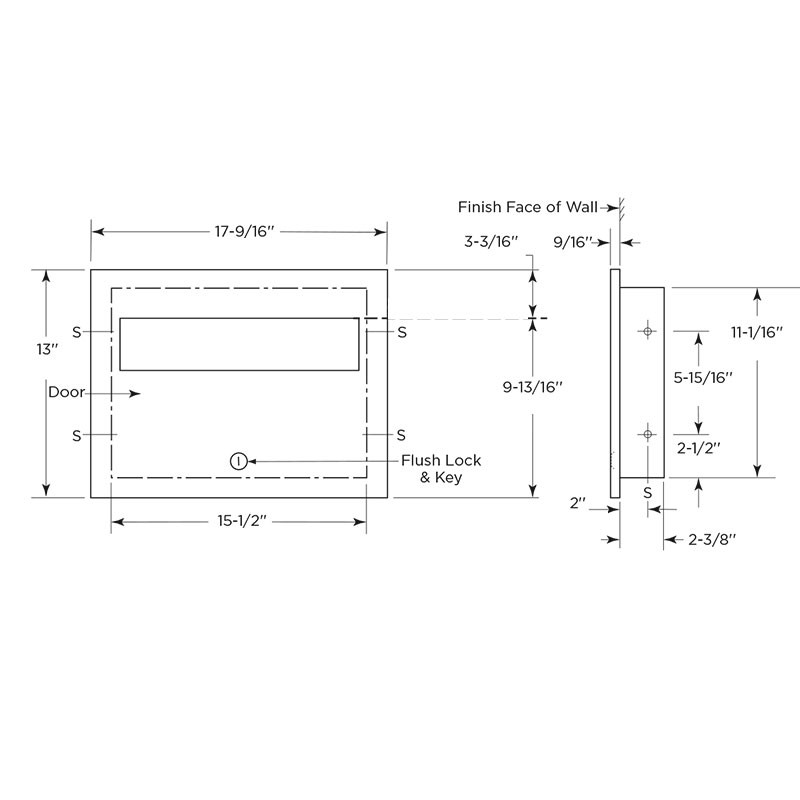 Bobrick Recessed Toilet Matte Black Seat Cover Dispenser B-3013 - TrimLine Series - Size