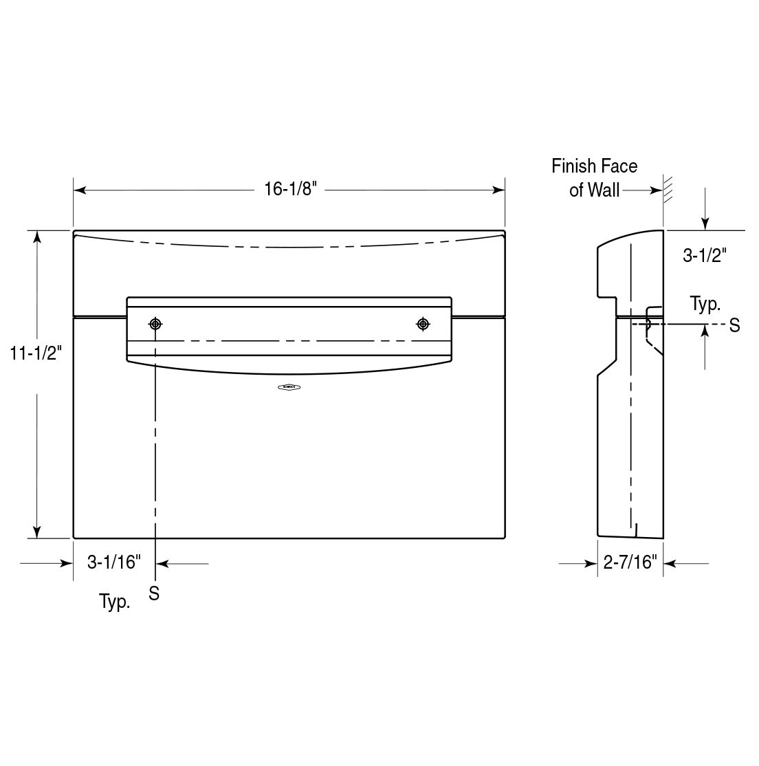 Bobrick Surface Mount ABS Plastic Toilet Seat Cover Dispenser B-5221 - Matrix Series - Size