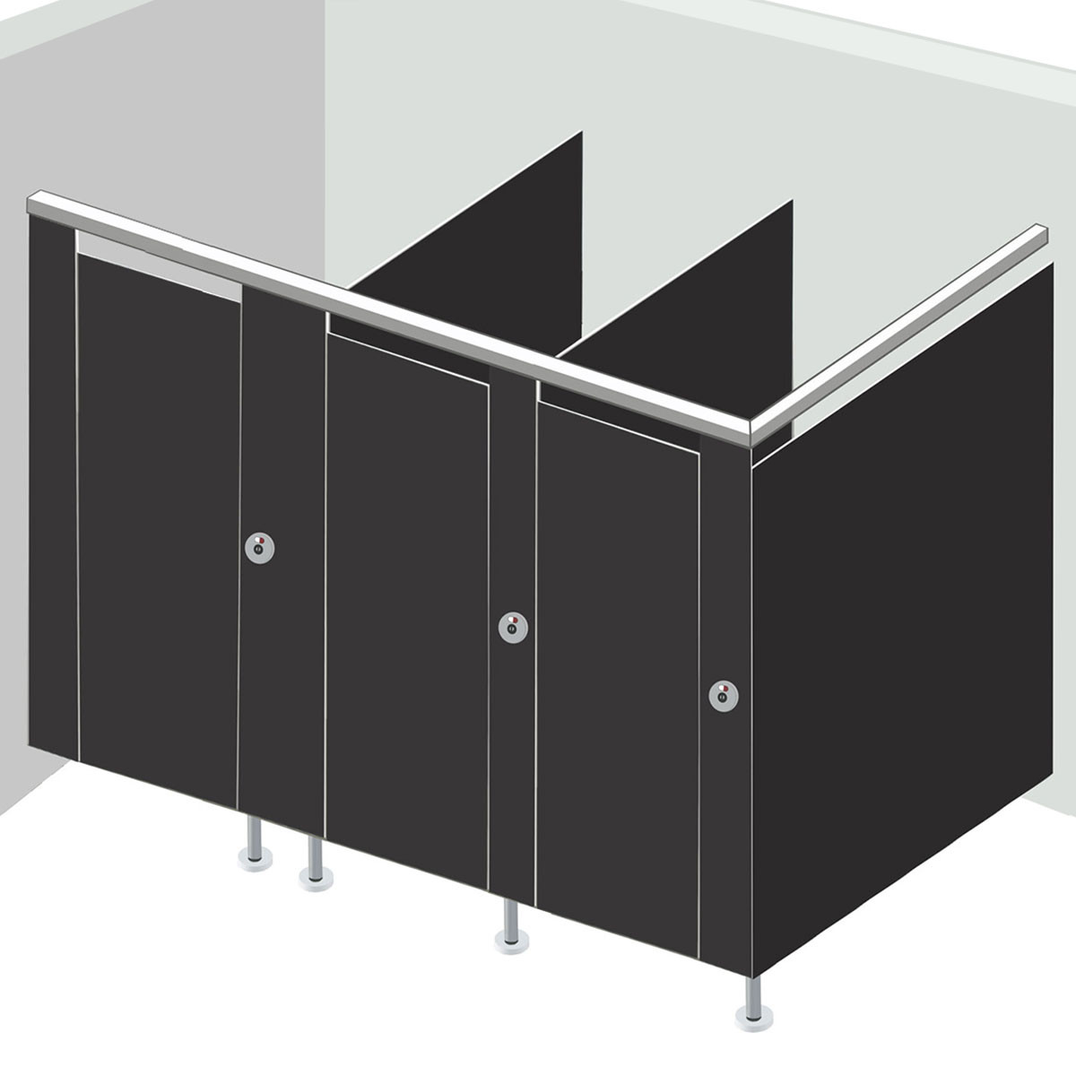 Alpaco Collection Toilet Partitions - 3 Stalls In Corner Left Hand