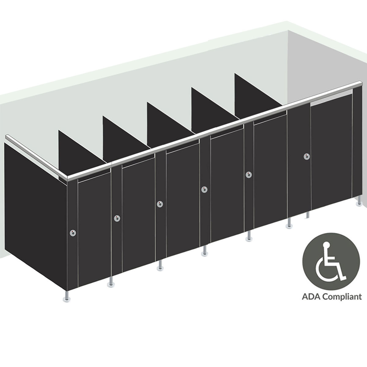 Alpaco Collection Toilet Partitions - 6 Stalls ADA In Corner Right Hand