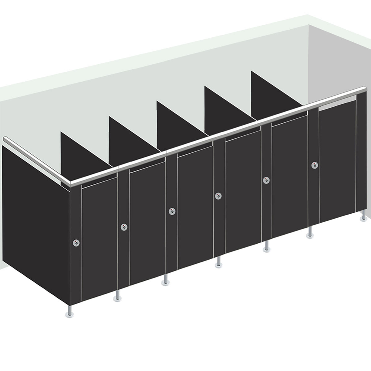 Alpaco Collection Toilet Partitions - 6 Stalls In Corner Right Hand