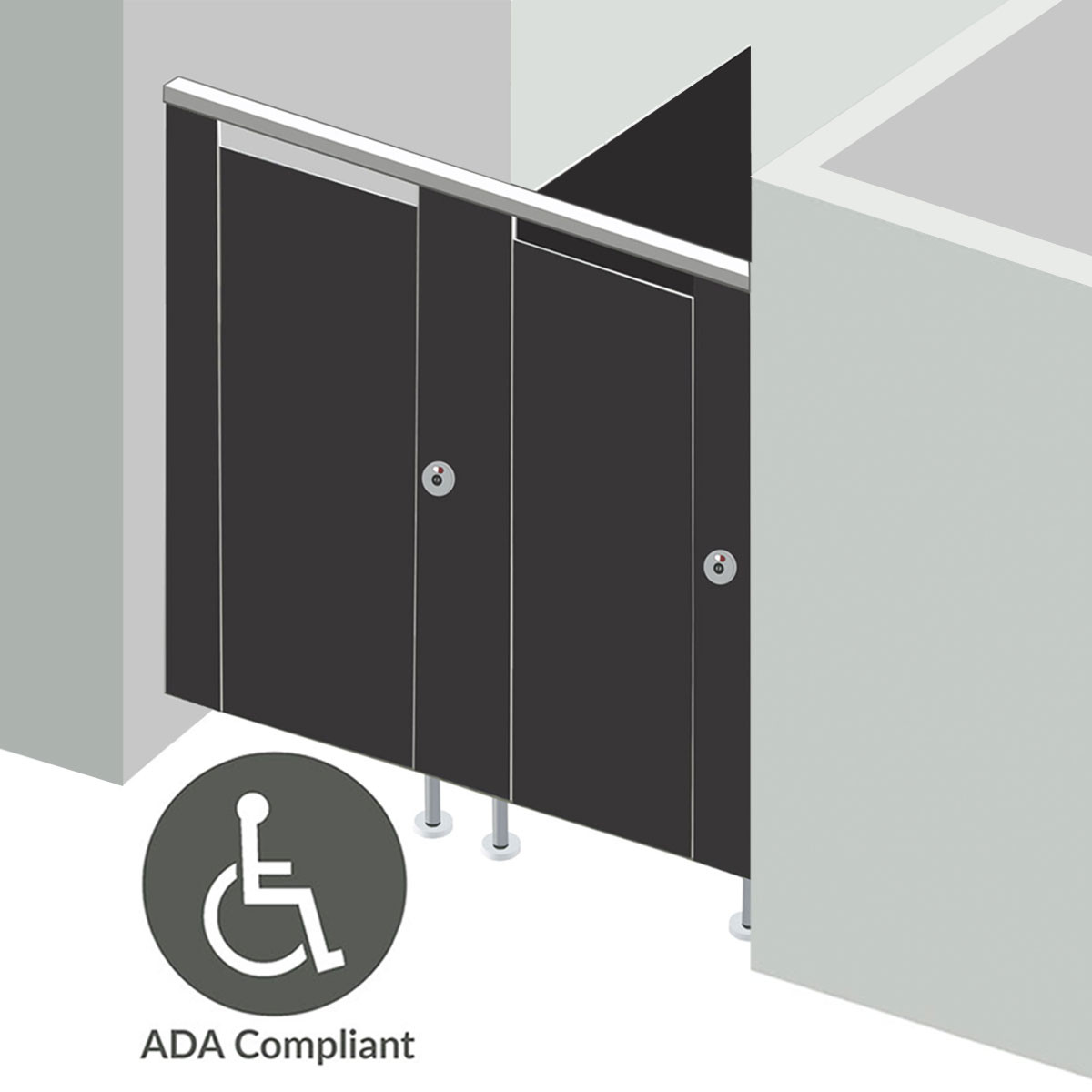 Alpaco Collection Toilet Partitions - 2 Stall ADA Between Wall Left Hand