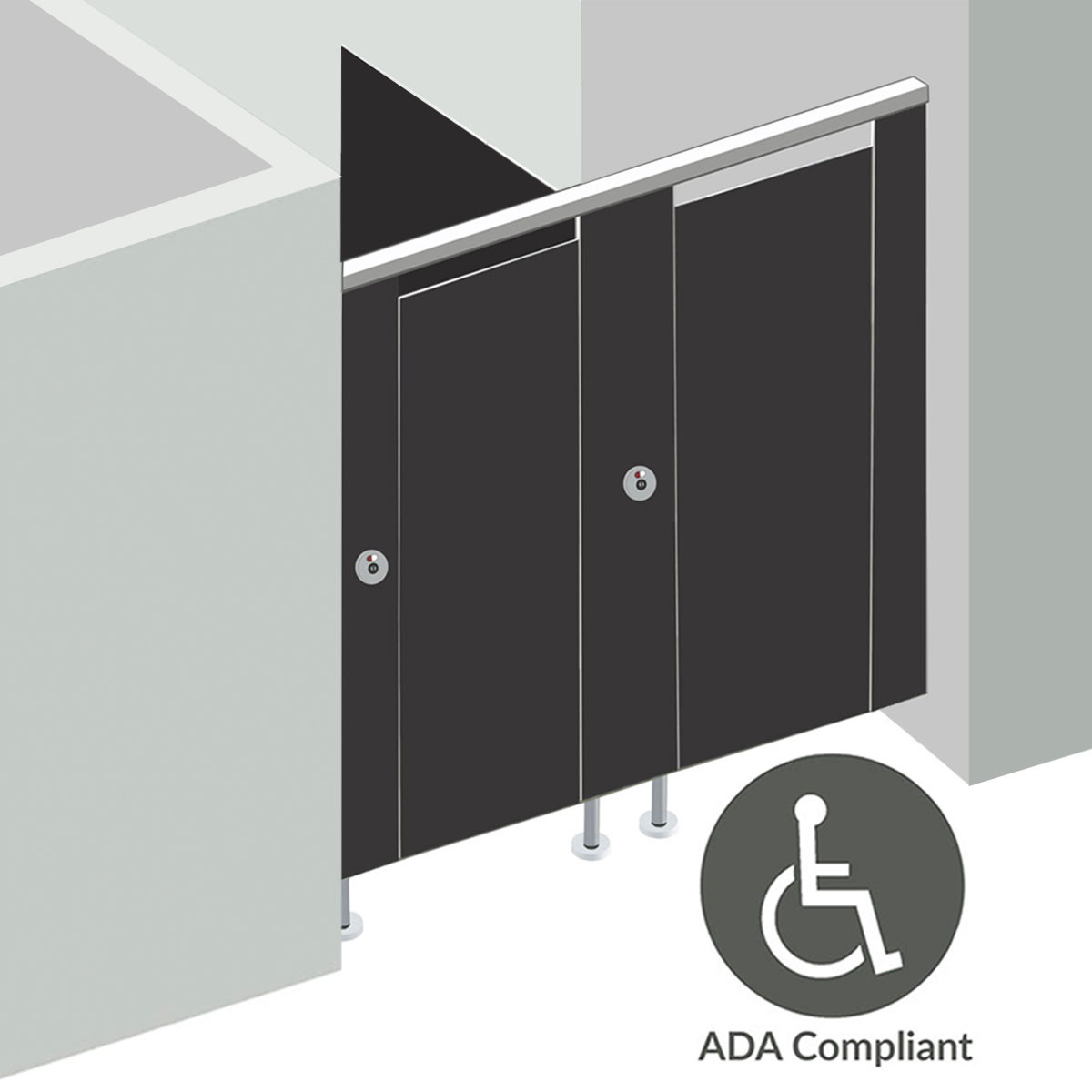 Alpaco Collection Toilet Partitions - 2 Stall ADA Between Wall Right Hand